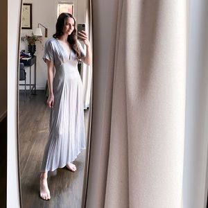 Staud Silver Maxi Deep V Dress